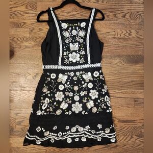 Chelsea & Violet Black Mini Dress with White Floral Beading